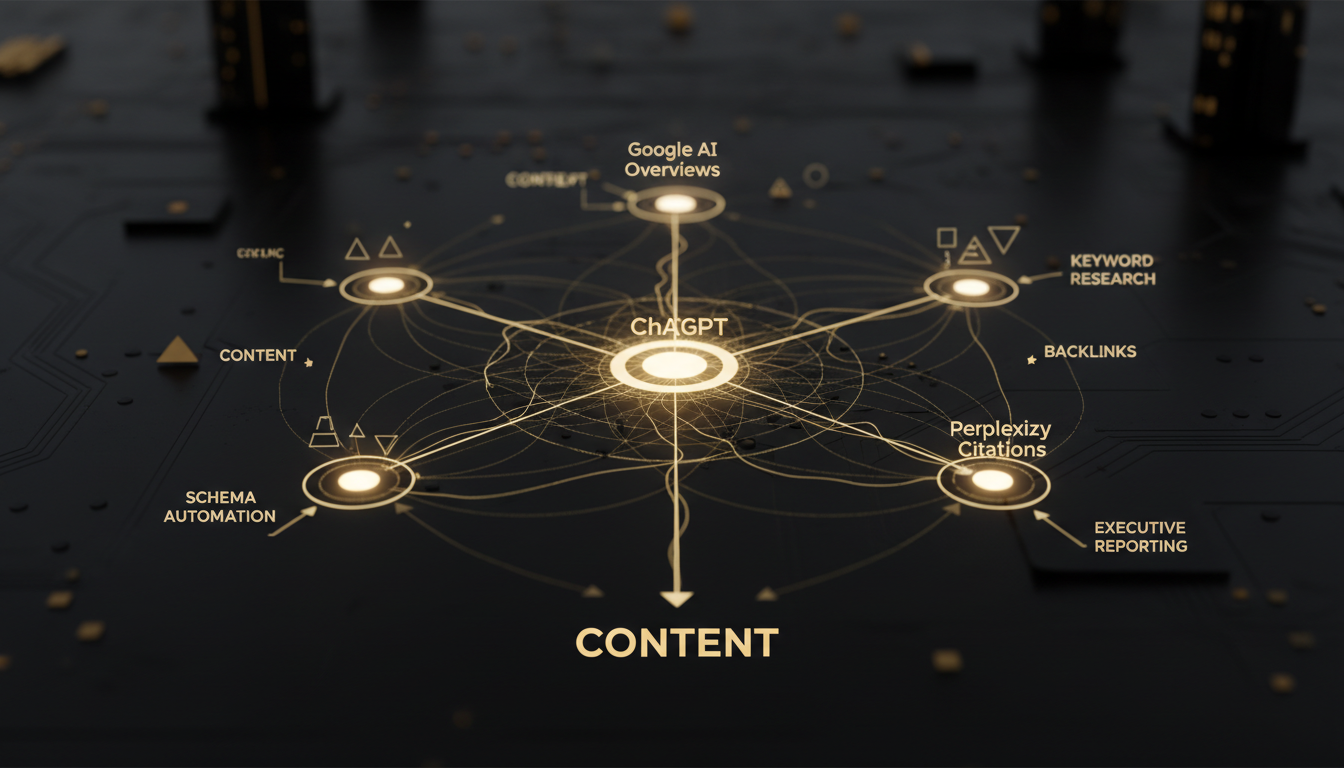 Diagram showing how Generative Engine Optimization connects content to Google AI Overviews, ChatGPT, and Perplexity citations in 2026
